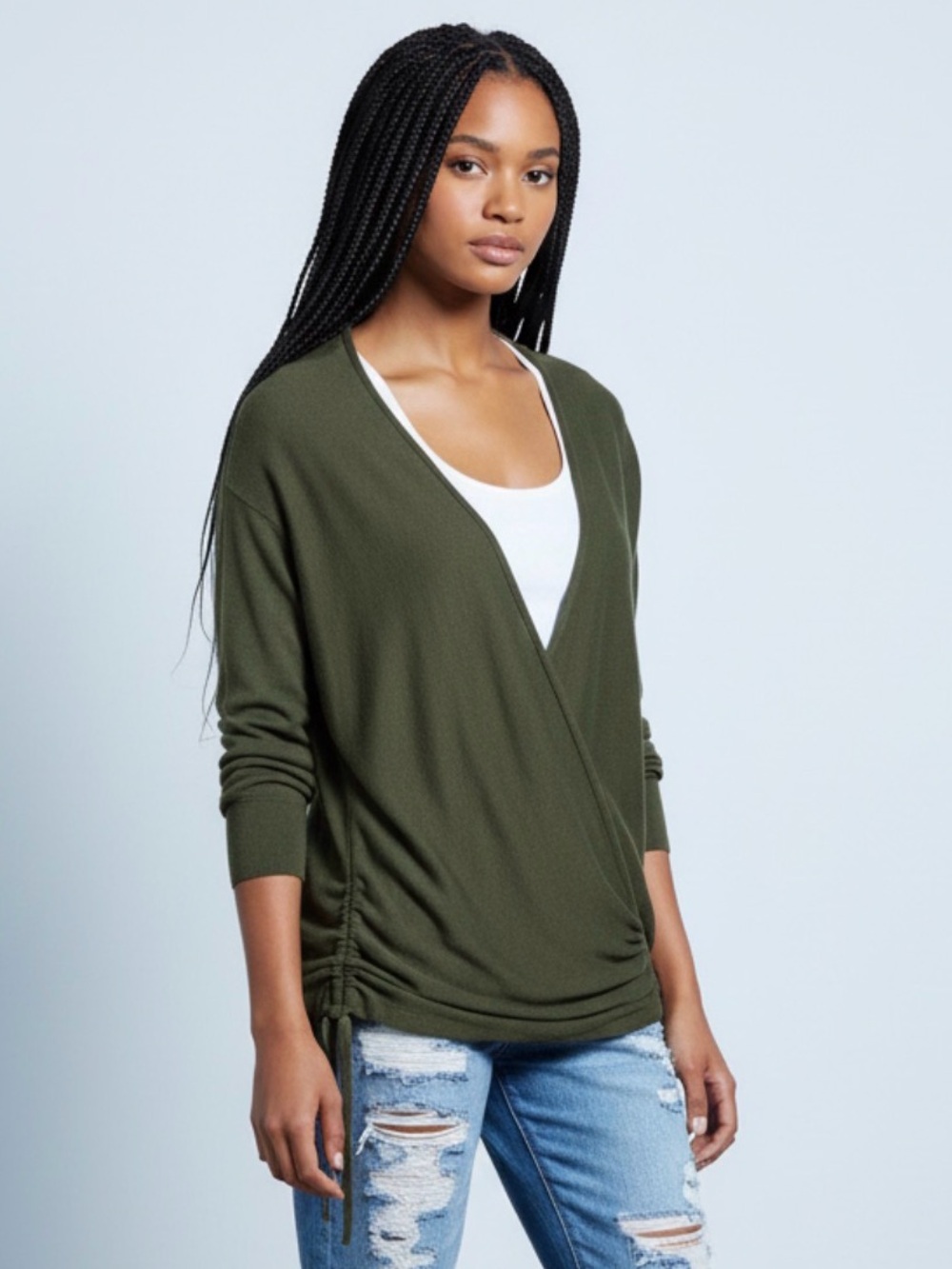 Leith Side Tie Wrap Cardigan Olive Green L